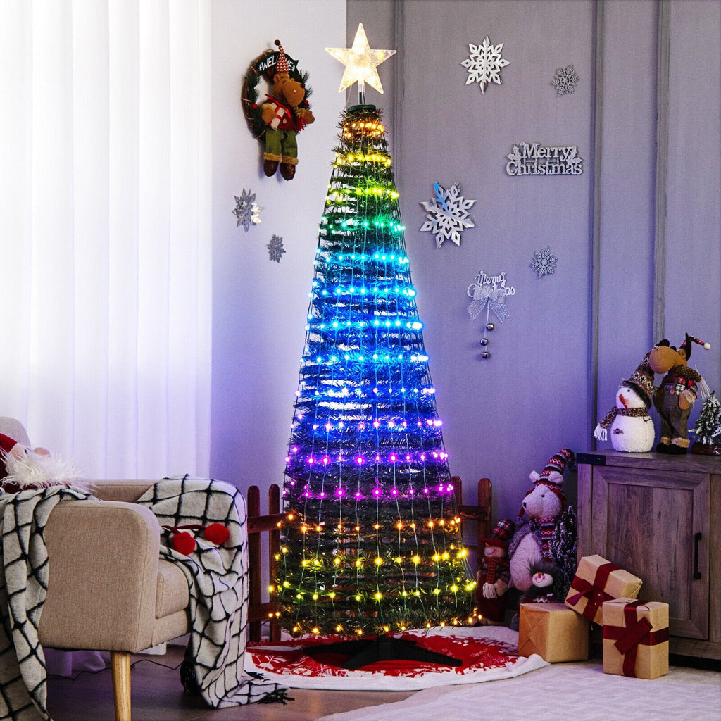 Sapin de Noël lumineux pop-up de 6,2 pi avec 282 DEL RVB, étoile au sommet et piquets de sol