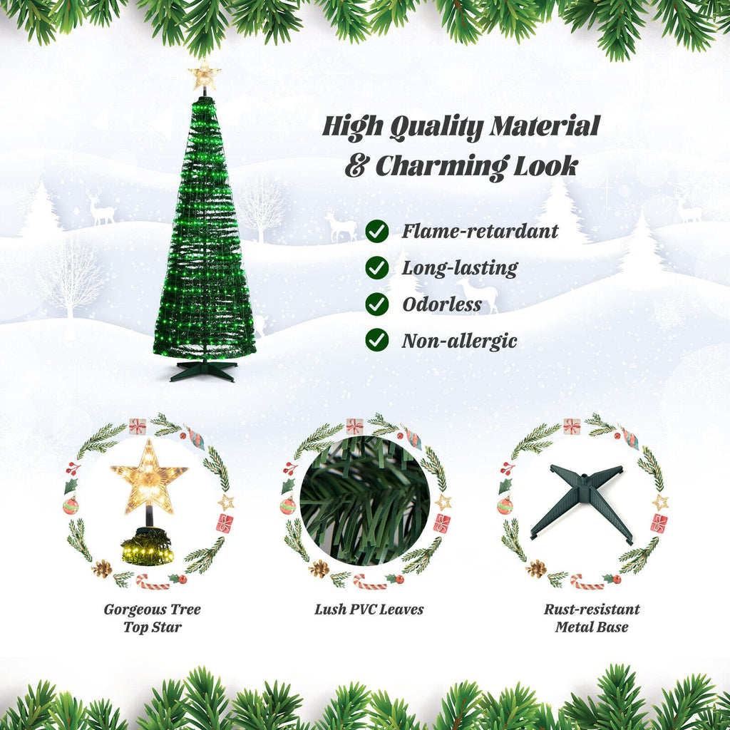 Sapin de Noël lumineux pop-up de 6,2 pi avec 282 DEL RVB, étoile au sommet et piquets de sol