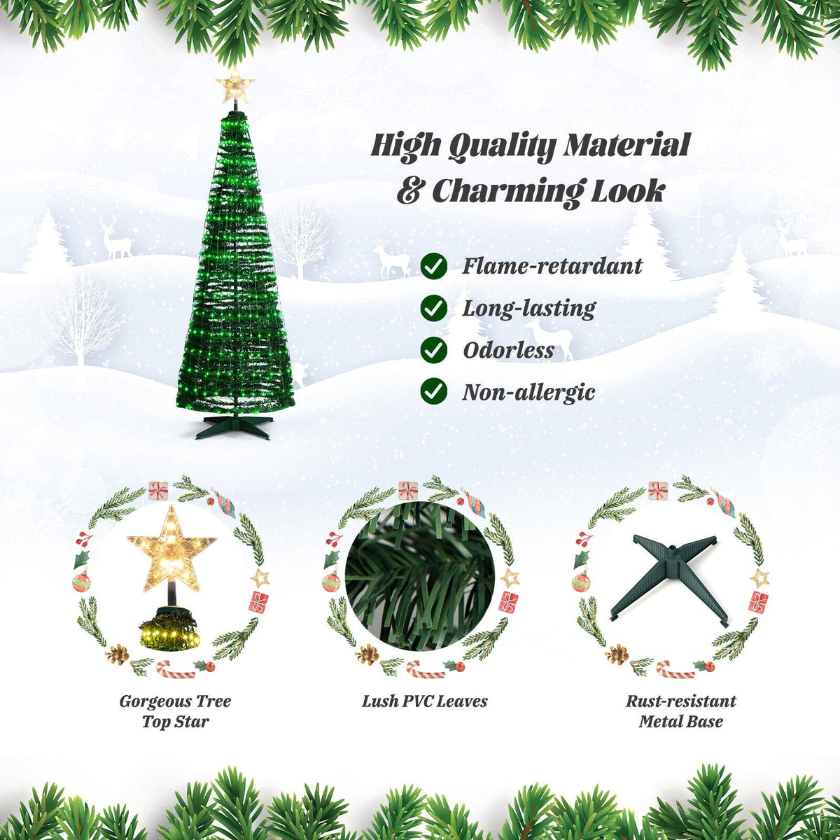 Sapin de Noël lumineux pop-up de 6,2 pi avec 282 DEL RVB, étoile au sommet et piquets de sol