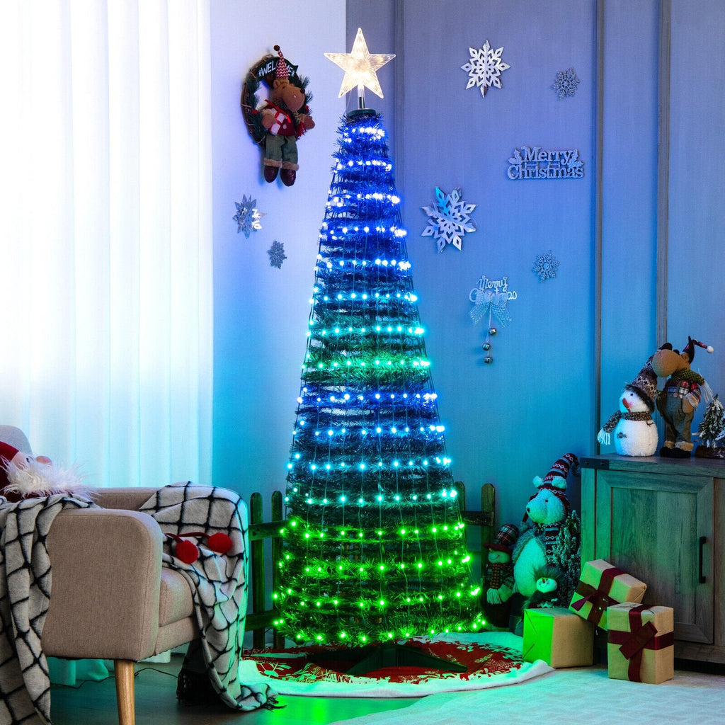 Sapin de Noël lumineux pop-up de 6,2 pi avec 282 DEL RVB, étoile au sommet et piquets de sol