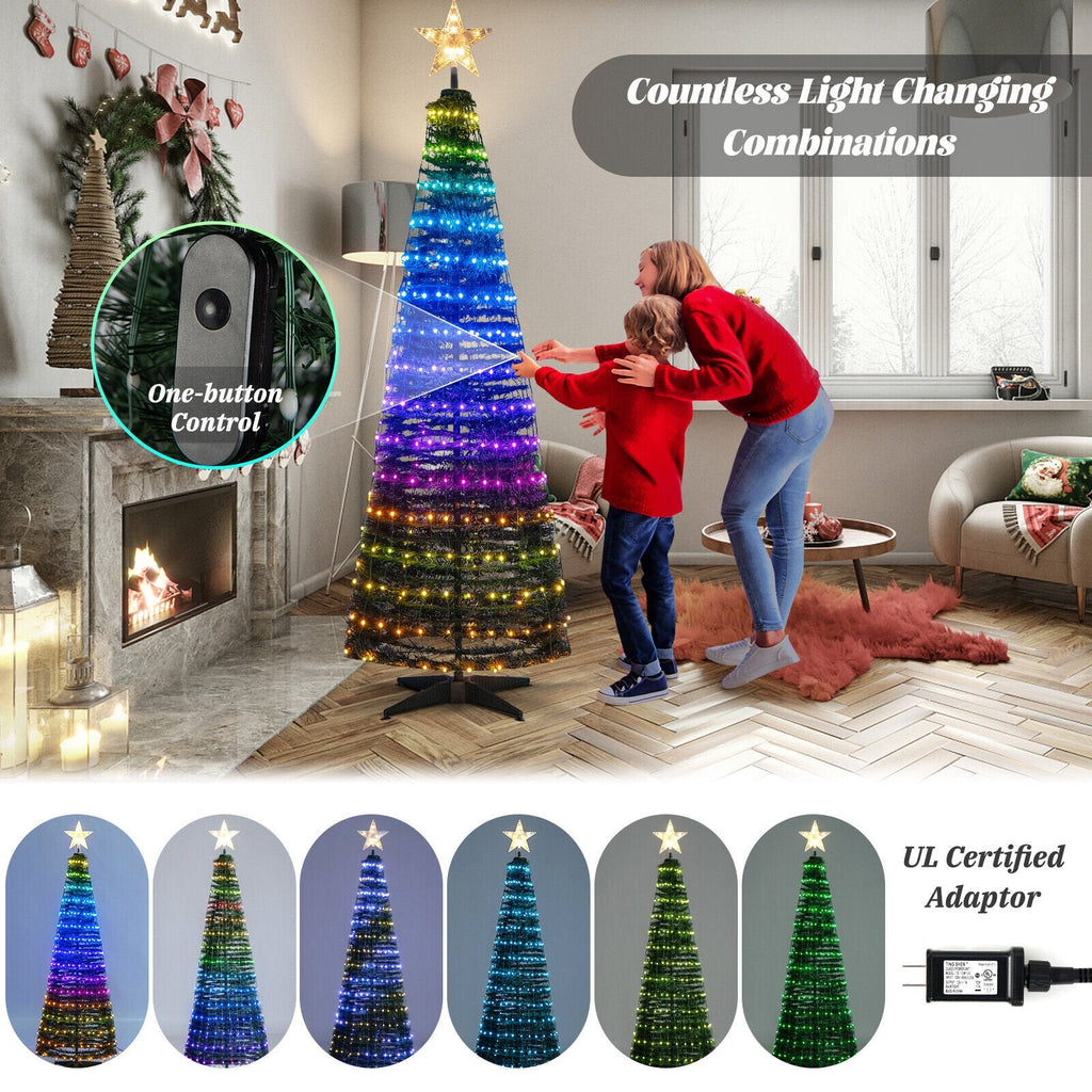 Sapin de Noël lumineux pop-up de 6,2 pi avec 282 DEL RVB, étoile au sommet et piquets de sol