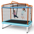 Cama elástica rectangular de 6 pies con barra horizontal de columpio y red de seguridad - Naranja