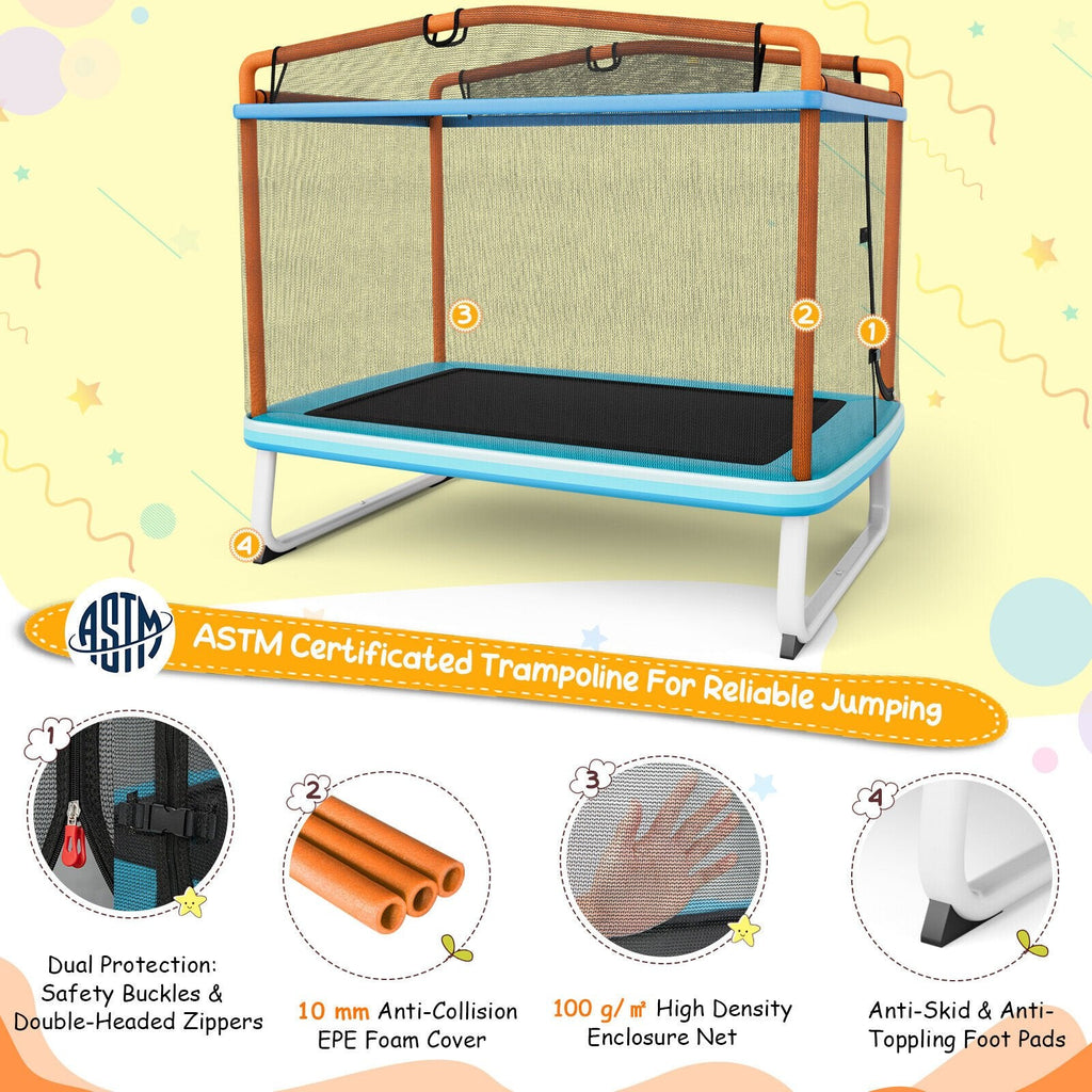Cama elástica rectangular de 6 pies con barra horizontal de columpio y red de seguridad - Naranja