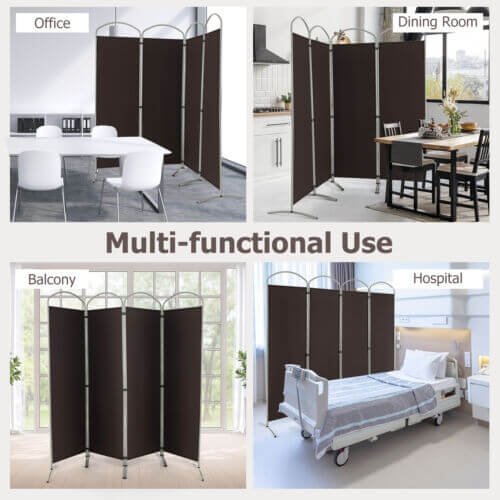 Séparateur de pièce pliable à 4 panneaux de 1,88 m pour bureau à domicile ou salon – marron