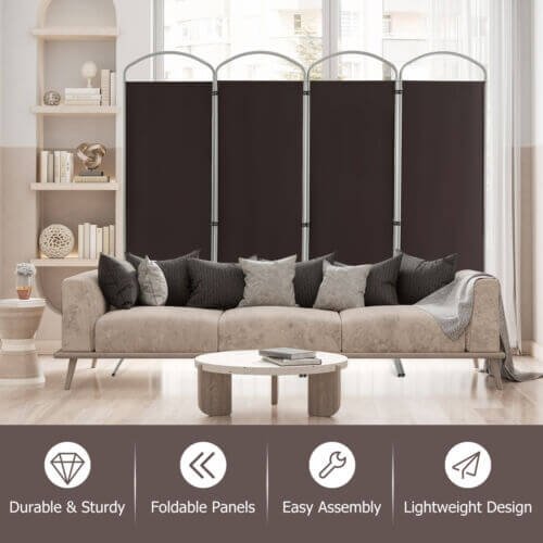 Séparateur de pièce pliable à 4 panneaux de 1,88 m pour bureau à domicile ou salon – marron