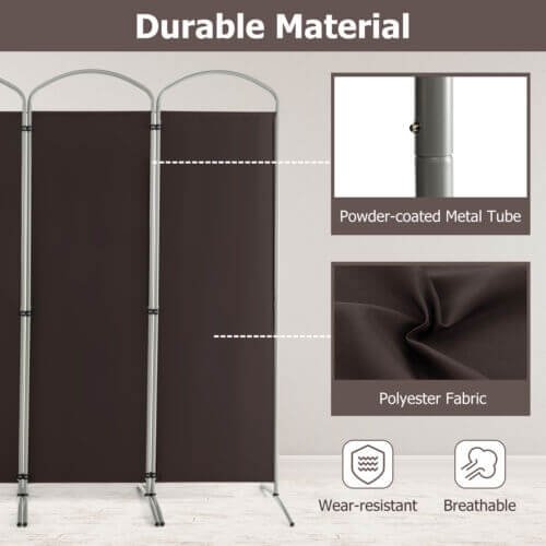 Séparateur de pièce pliable à 4 panneaux de 1,88 m pour bureau à domicile ou salon – marron