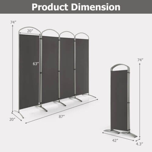 Séparateur de pièce pliable 4 panneaux de 1,9 m pour bureau, salon - Gris