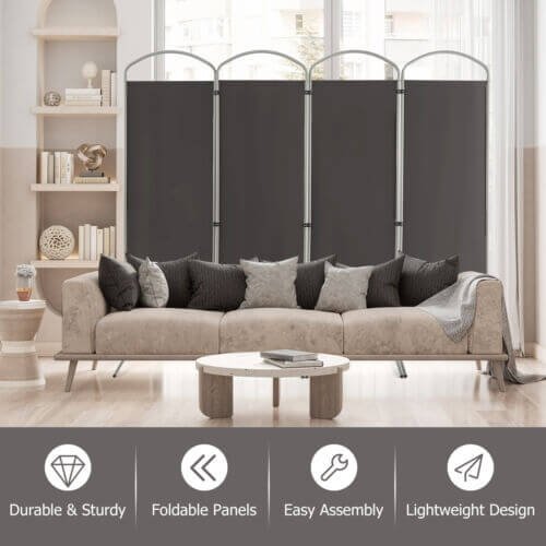 Séparateur de pièce pliable 4 panneaux de 1,9 m pour bureau, salon - Gris