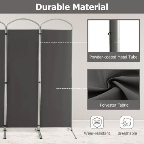 Séparateur de pièce pliable 4 panneaux de 1,9 m pour bureau, salon - Gris