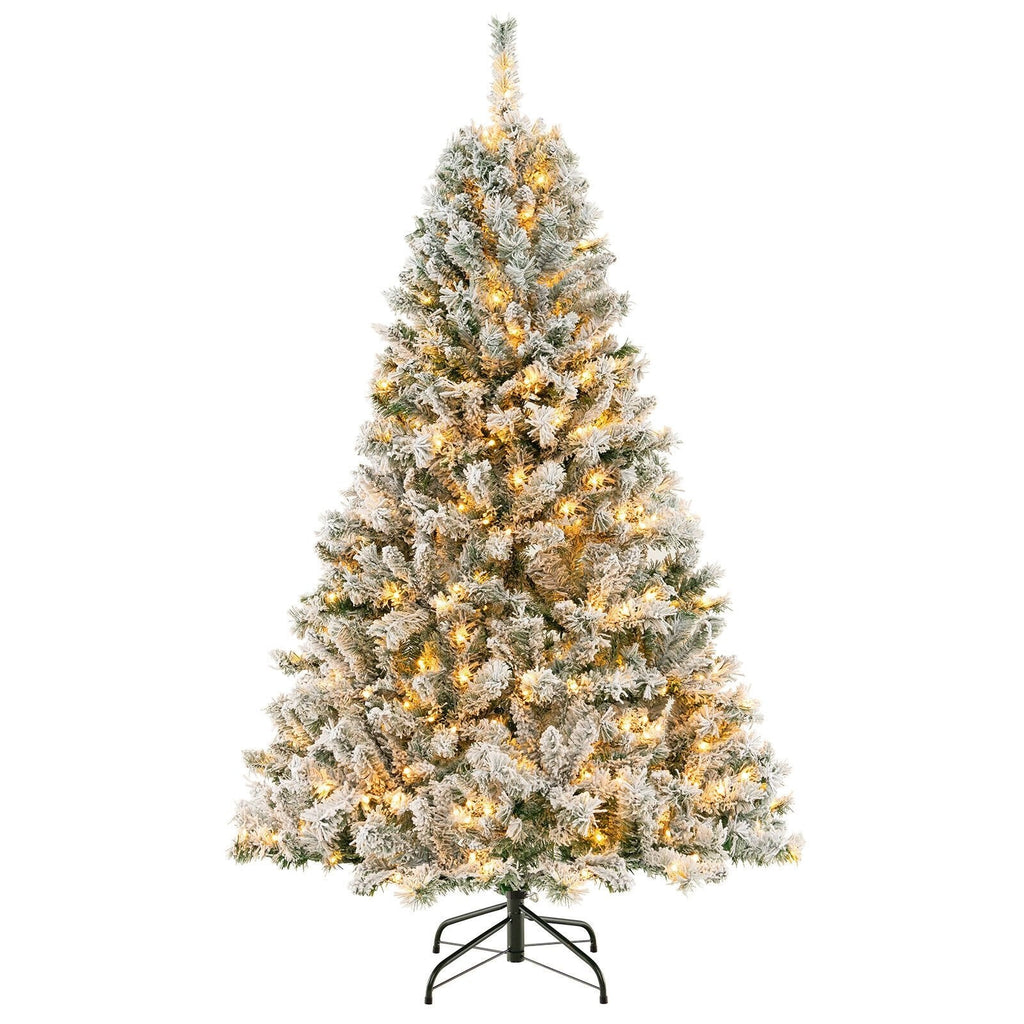 Árbol de Navidad nevado de 6 pies con estructura de montaje rápido de 3 minutos, 644 puntas y 300 luces LED blanco cálido
