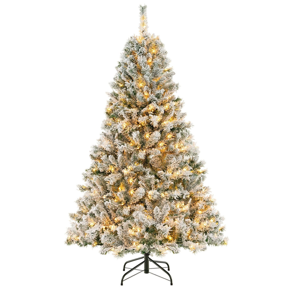 Árbol de Navidad nevado de 6 pies con estructura de montaje rápido de 3 minutos, 644 puntas y 300 luces LED blanco cálido
