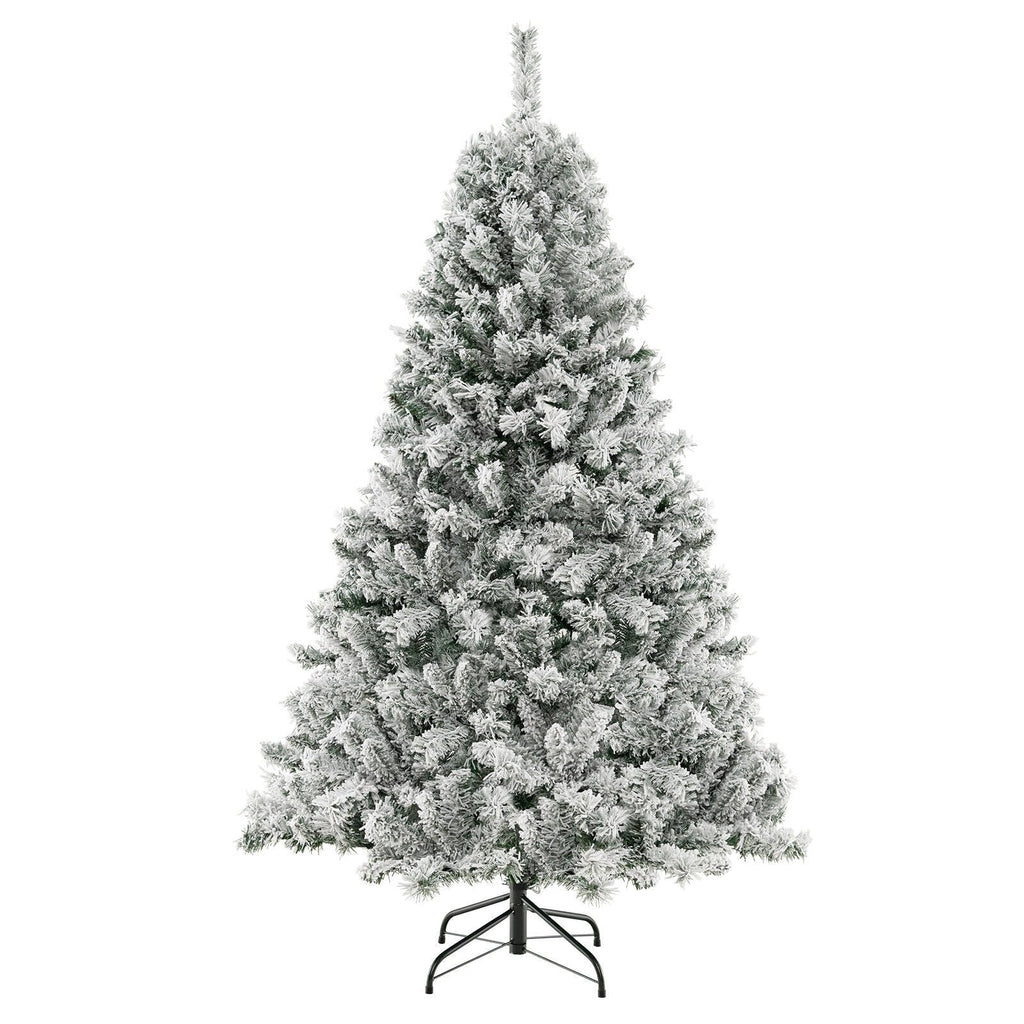 Árbol de Navidad nevado de 6 pies con estructura de montaje rápido de 3 minutos, 644 puntas y 300 luces LED blanco cálido