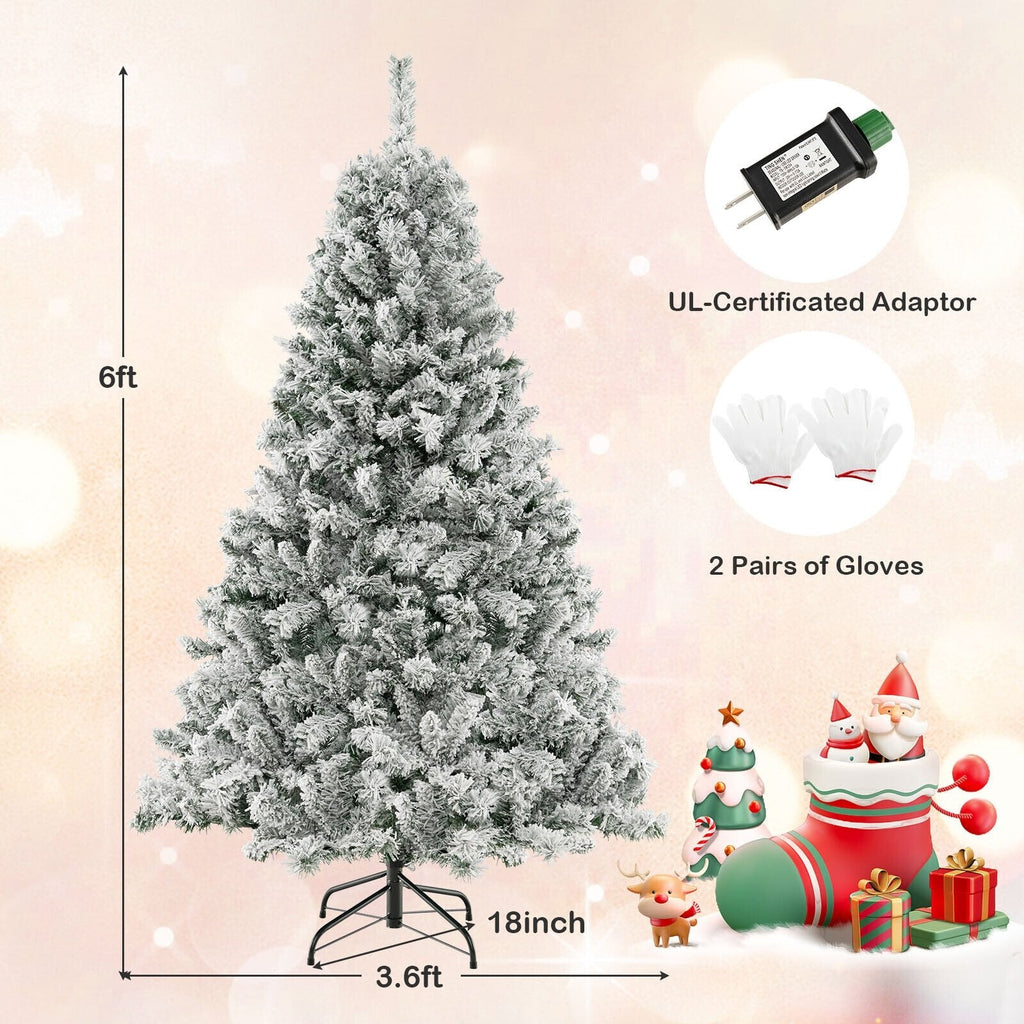 Árbol de Navidad nevado de 6 pies con estructura de montaje rápido de 3 minutos, 644 puntas y 300 luces LED blanco cálido