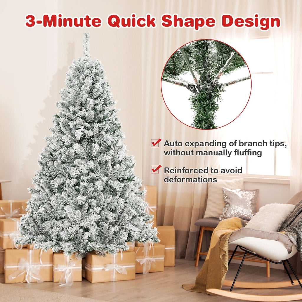 Árbol de Navidad nevado de 6 pies con estructura de montaje rápido de 3 minutos, 644 puntas y 300 luces LED blanco cálido