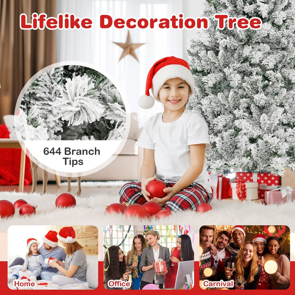 Árbol de Navidad nevado de 6 pies con estructura de montaje rápido de 3 minutos, 644 puntas y 300 luces LED blanco cálido