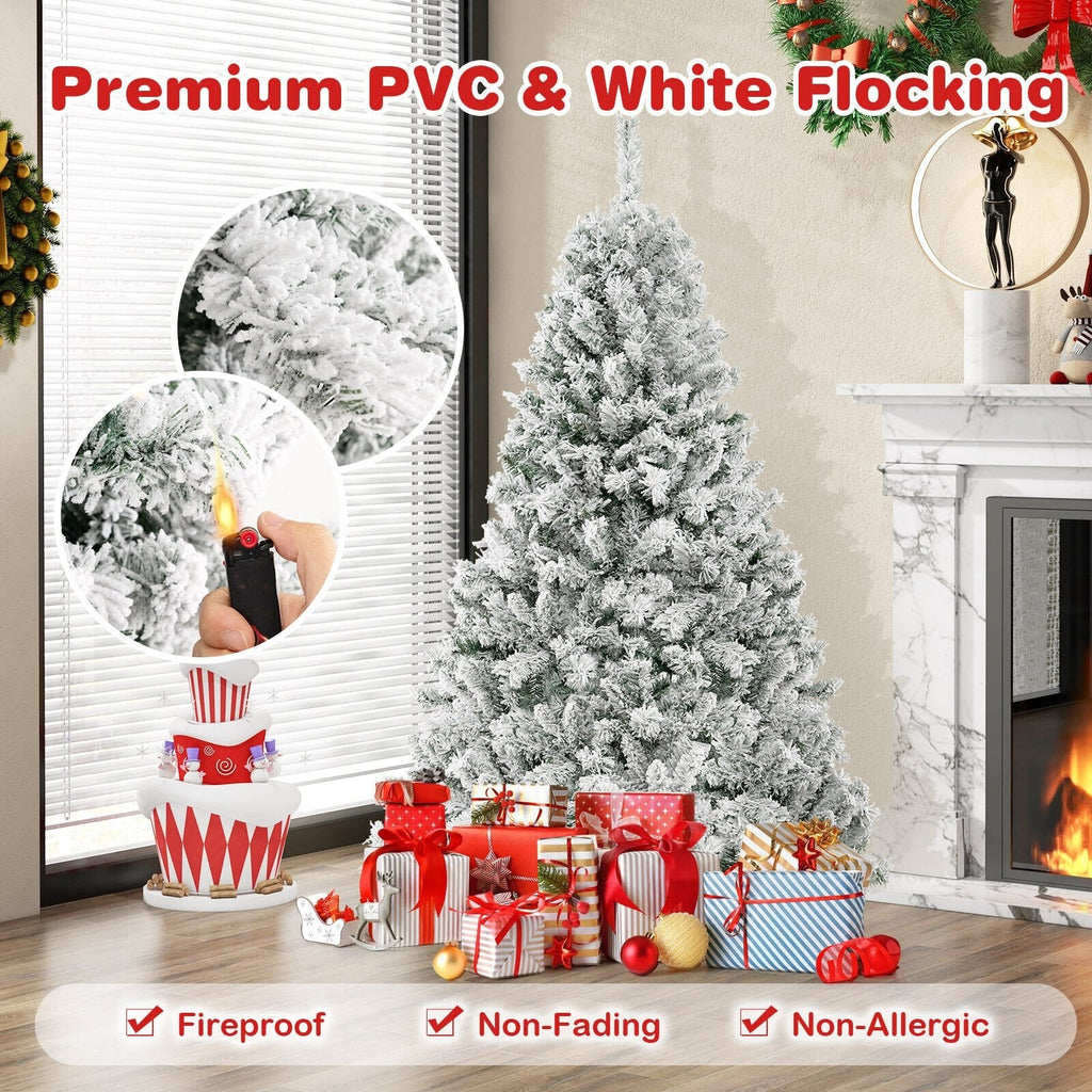 Árbol de Navidad nevado de 6 pies con estructura de montaje rápido de 3 minutos, 644 puntas y 300 luces LED blanco cálido