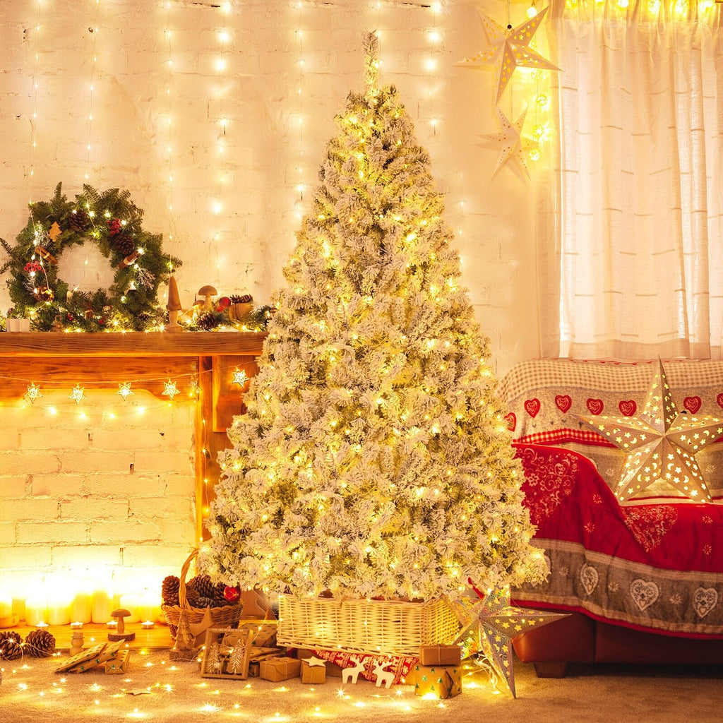 Sapin de Noël enneigé de 7 pi avec structure à mise en forme rapide en 3 minutes, 956 branches et 450 DEL blanc chaud