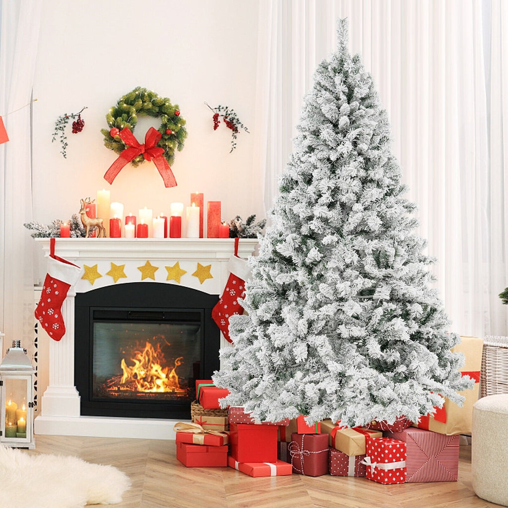 Sapin de Noël enneigé de 7 pi avec structure à mise en forme rapide en 3 minutes, 956 branches et 450 DEL blanc chaud