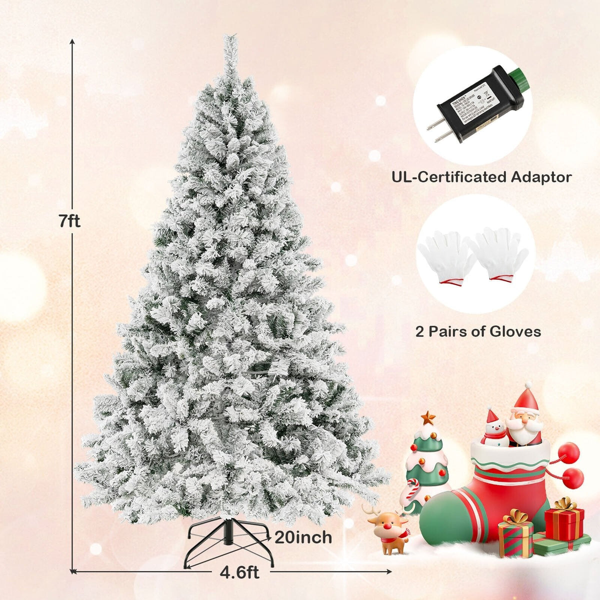 Sapin de Noël enneigé de 7 pi avec structure à mise en forme rapide en 3 minutes, 956 branches et 450 DEL blanc chaud