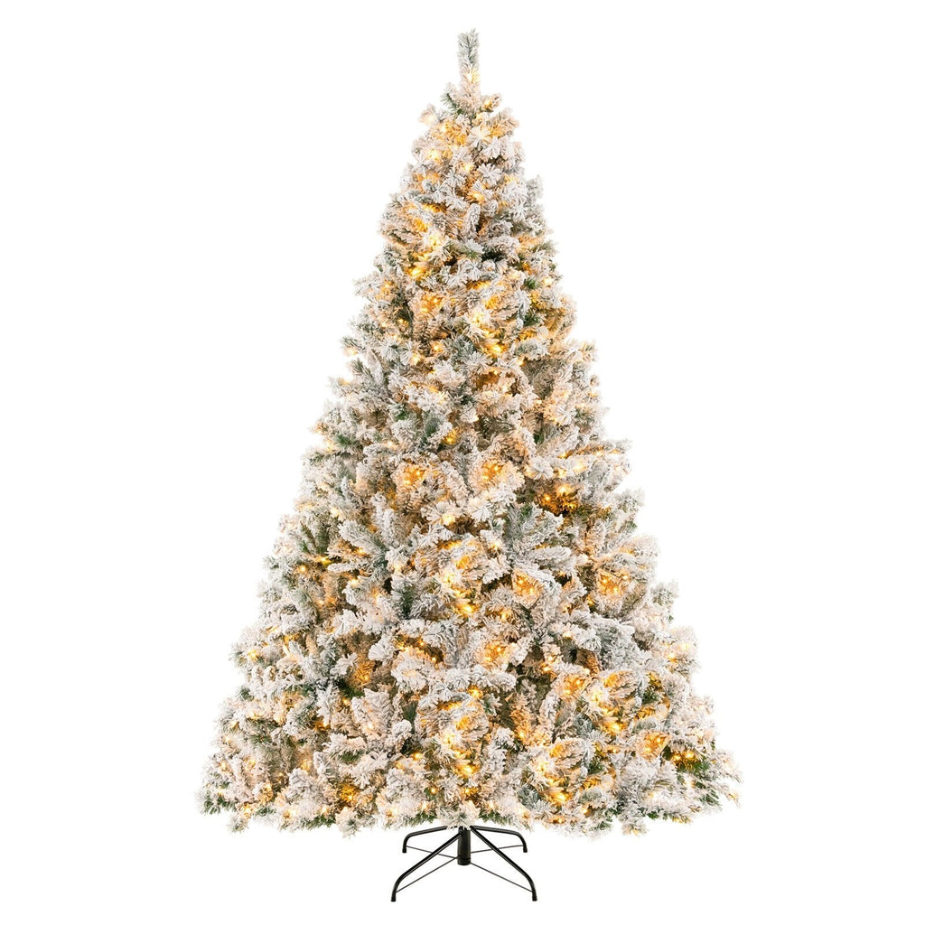 Árbol de Navidad nevado de 8 pies con estructura de armado rápido de 3 minutos, 1370 puntas y 600 luces LED de color blanco cálido
