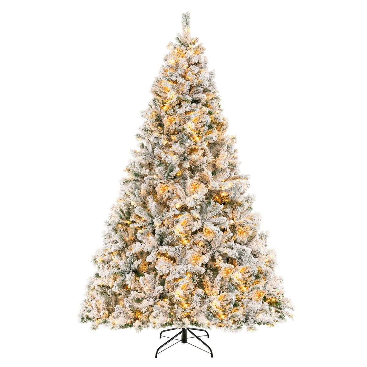 Árbol de Navidad nevado de 8 pies con estructura de armado rápido de 3 minutos, 1370 puntas y 600 luces LED de color blanco cálido