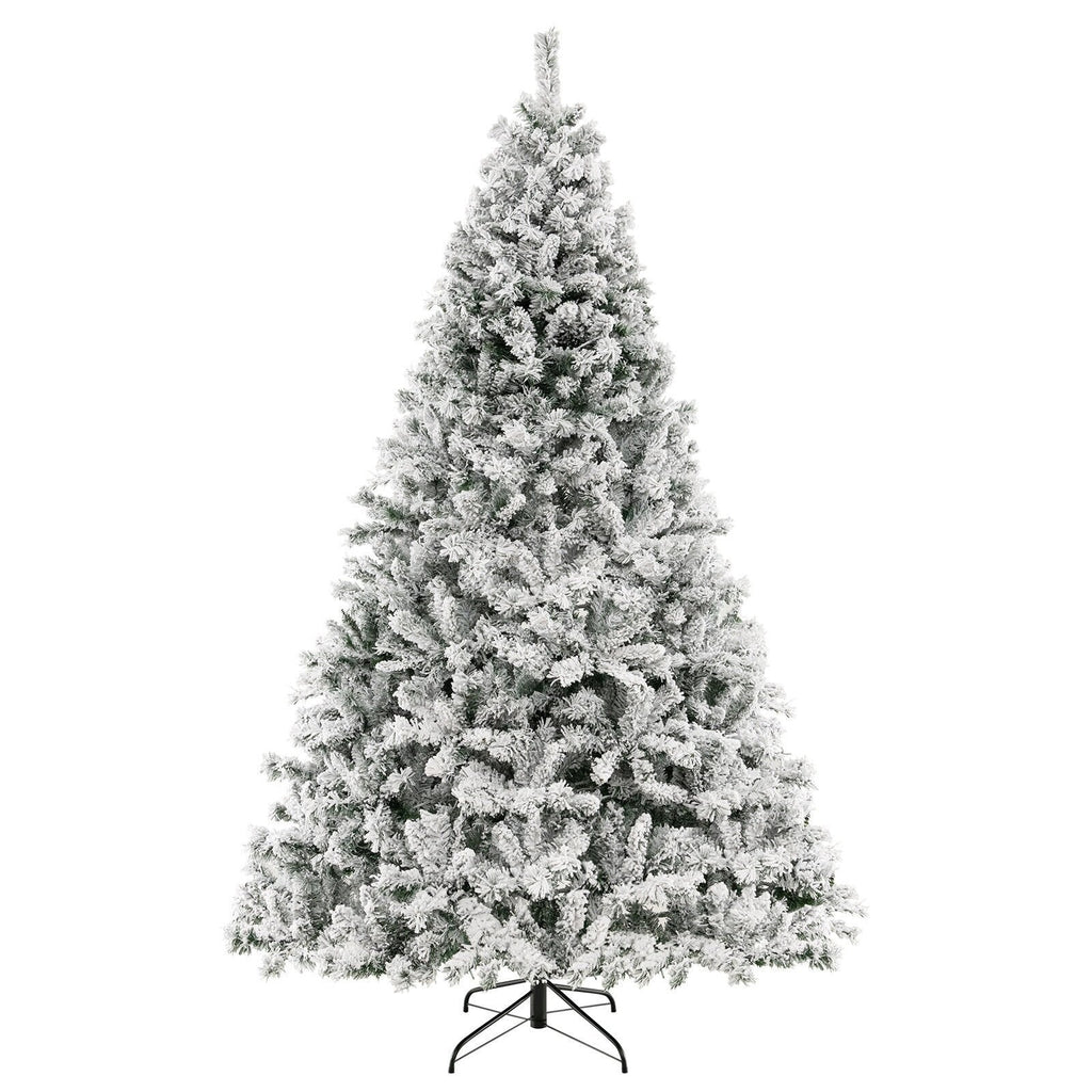 Árbol de Navidad nevado de 8 pies con estructura de armado rápido de 3 minutos, 1370 puntas y 600 luces LED de color blanco cálido