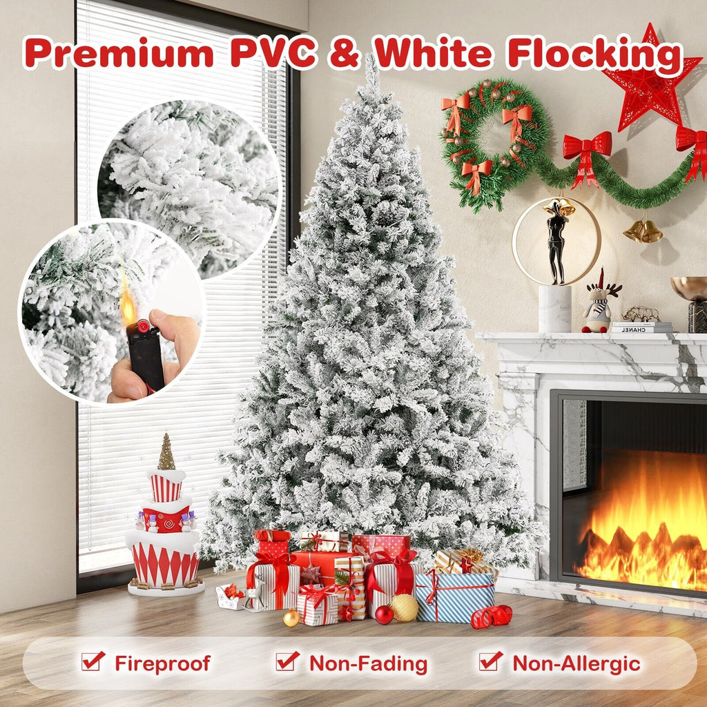 Árbol de Navidad nevado de 8 pies con estructura de armado rápido de 3 minutos, 1370 puntas y 600 luces LED de color blanco cálido