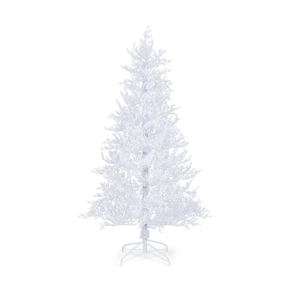 180 cm weißer, beflockter Weihnachtsbaum mit 383 weichen PE-Spitzen, 300 zweifarbigen LEDs und Timer