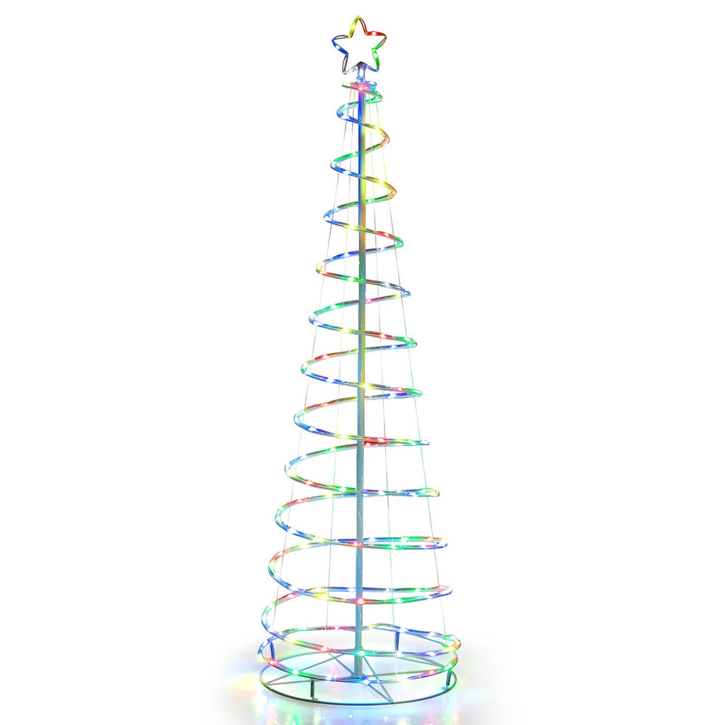 Sapin de Noël lumineux en spirale de 1,83 m avec 135 LED, étoile au sommet, commande par application et piquets de sol