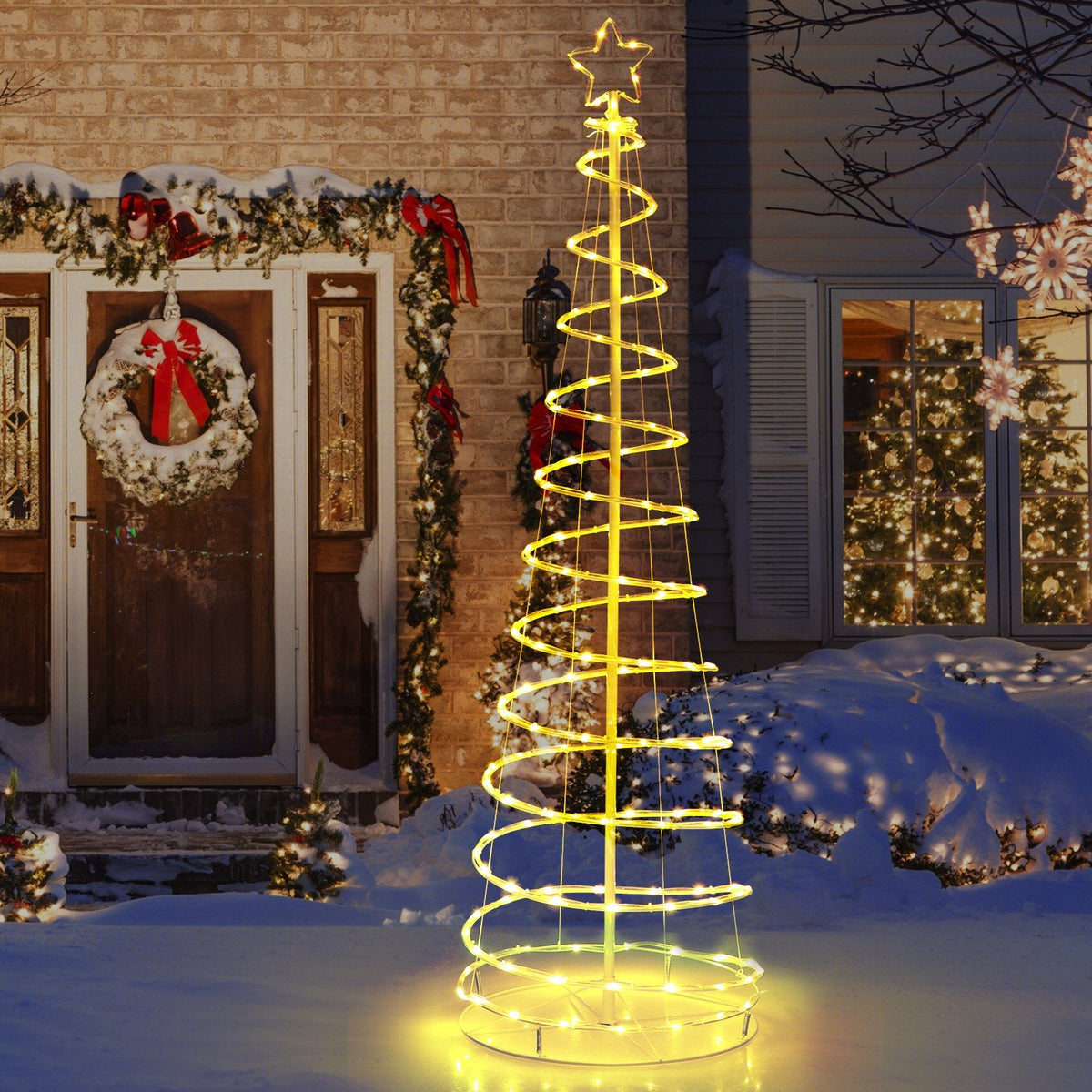 Sapin de Noël lumineux en spirale de 1,83 m avec 135 LED, étoile au sommet, commande par application et piquets de sol
