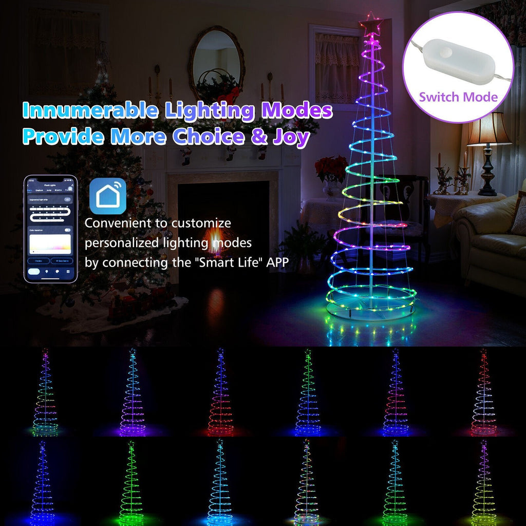 Sapin de Noël lumineux en spirale de 1,83 m avec 135 LED, étoile au sommet, commande par application et piquets de sol