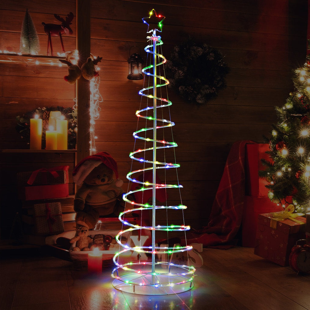 Sapin de Noël lumineux en spirale de 1,83 m avec 135 LED, étoile au sommet, commande par application et piquets de sol