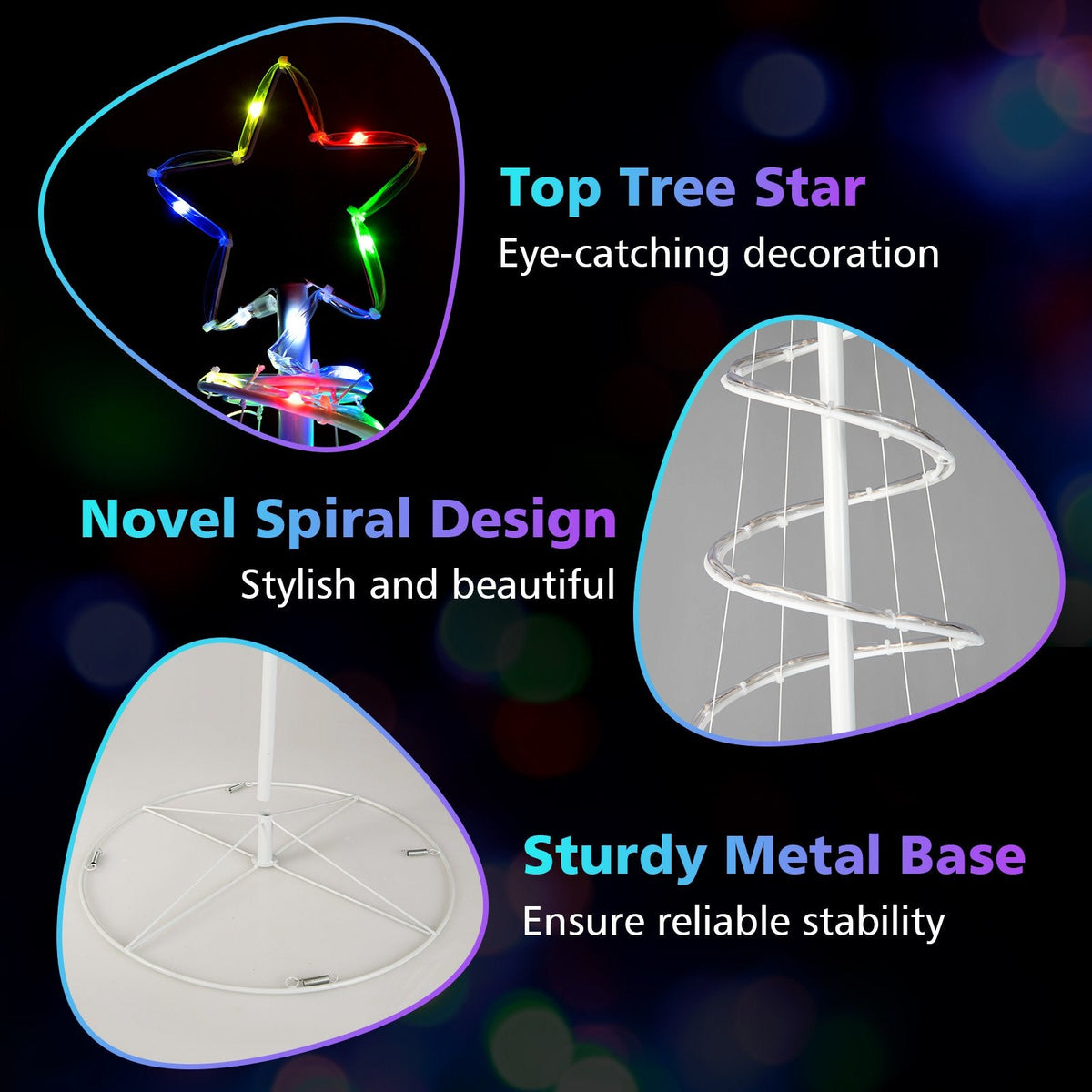 Sapin de Noël lumineux en spirale de 1,83 m avec 135 LED, étoile au sommet, commande par application et piquets de sol