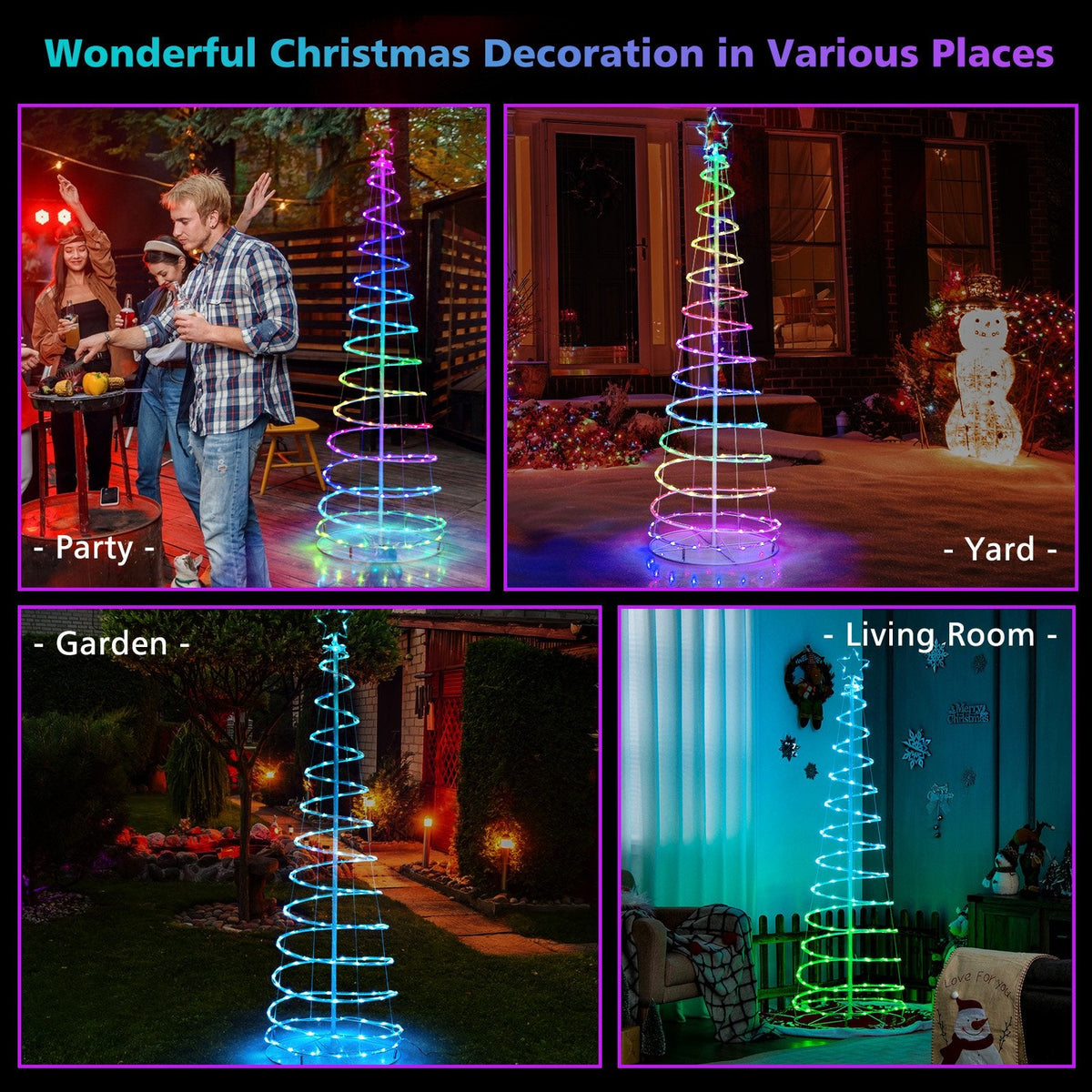 Sapin de Noël lumineux en spirale de 1,83 m avec 135 LED, étoile au sommet, commande par application et piquets de sol