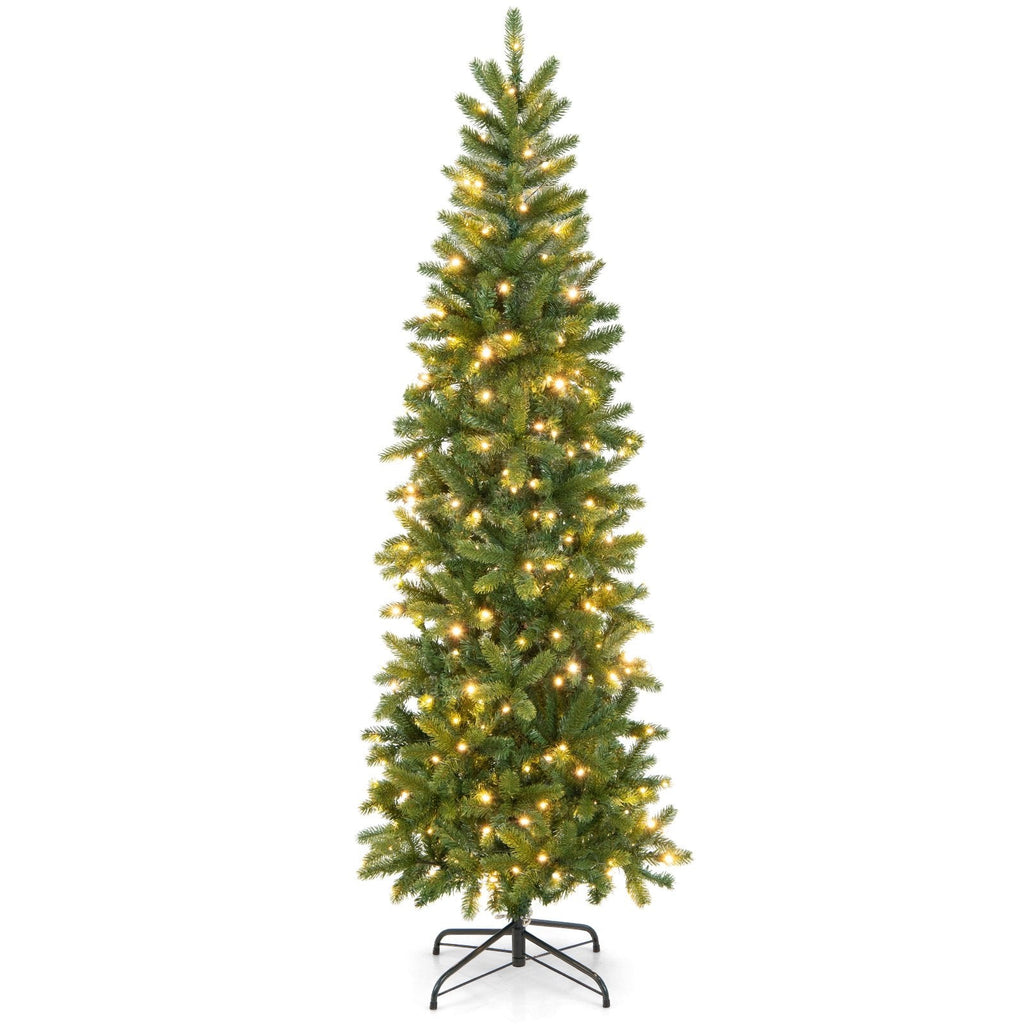 6 FT Pre-Lit Slim Christmas Tree with 648 PVC and PE Tips, 270 Colour LEDs and Foot Pedal Switch