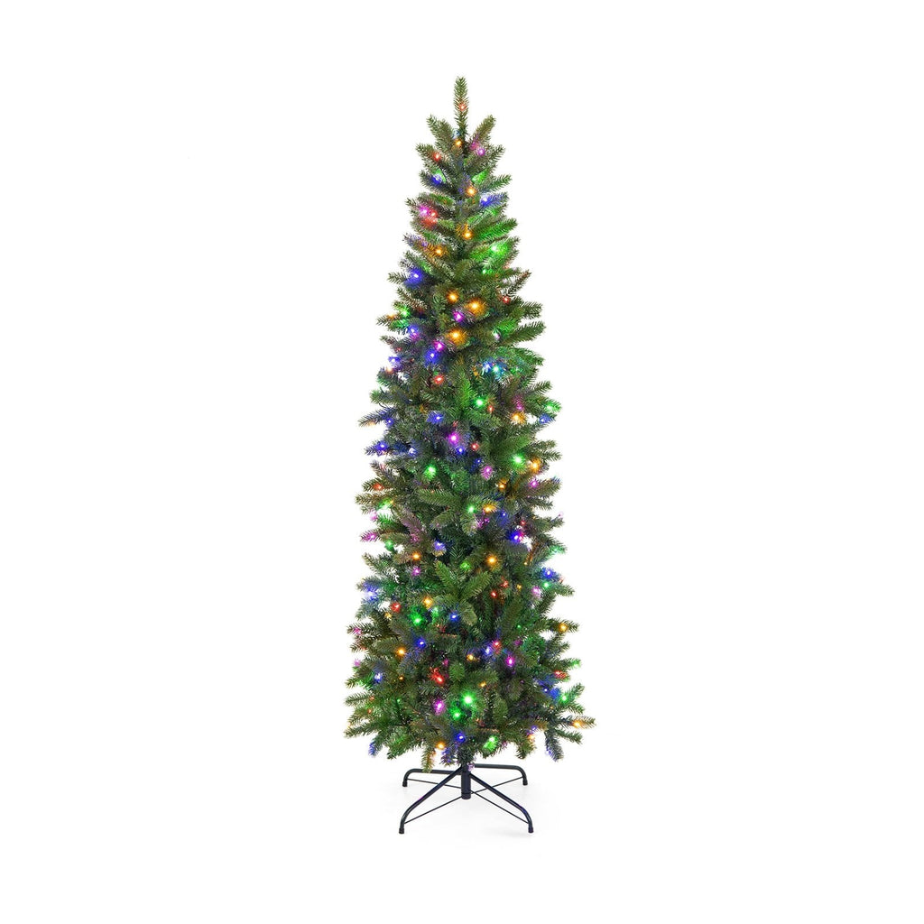 6 FT Pre-Lit Slim Christmas Tree with 648 PVC and PE Tips, 270 Colour LEDs and Foot Pedal Switch