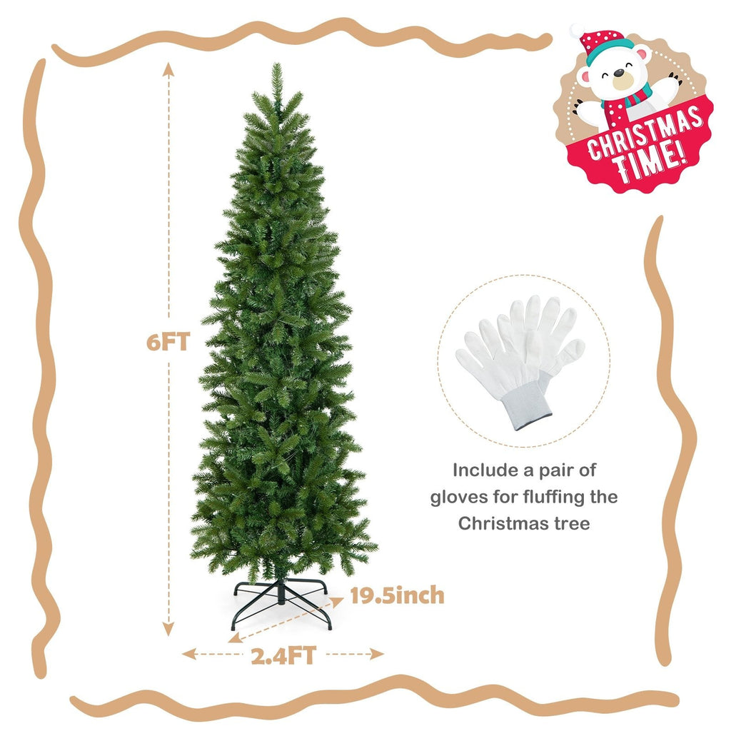 6 FT Pre-Lit Slim Christmas Tree with 648 PVC and PE Tips, 270 Colour LEDs and Foot Pedal Switch
