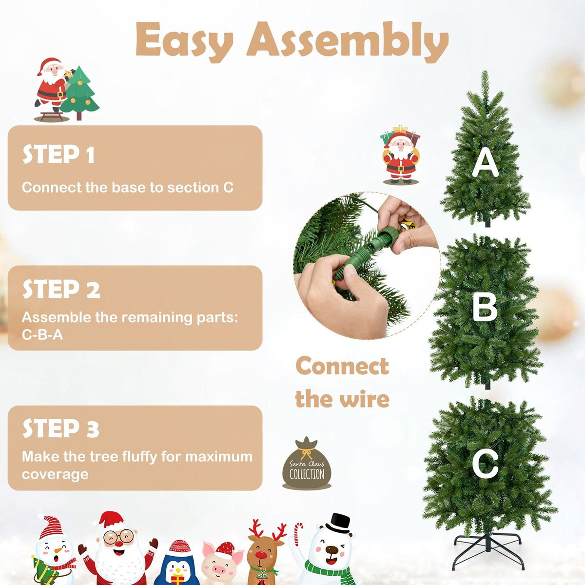6 FT Pre-Lit Slim Christmas Tree with 648 PVC and PE Tips, 270 Colour LEDs and Foot Pedal Switch