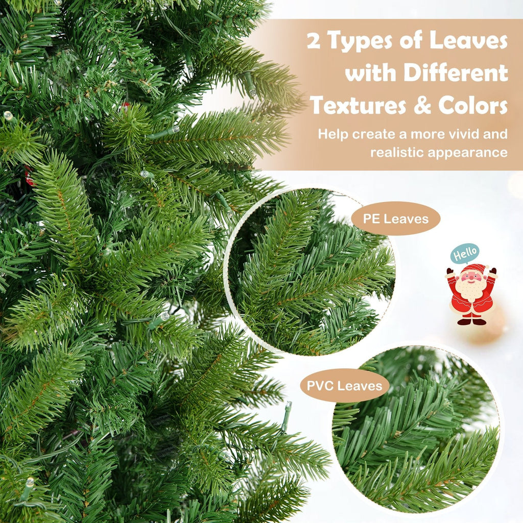 6 FT Pre-Lit Slim Christmas Tree with 648 PVC and PE Tips, 270 Colour LEDs and Foot Pedal Switch