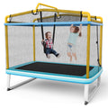 Trampoline rectangulaire de 6 pieds avec balançoire, barre horizontale et filet de sécurité-Jaune