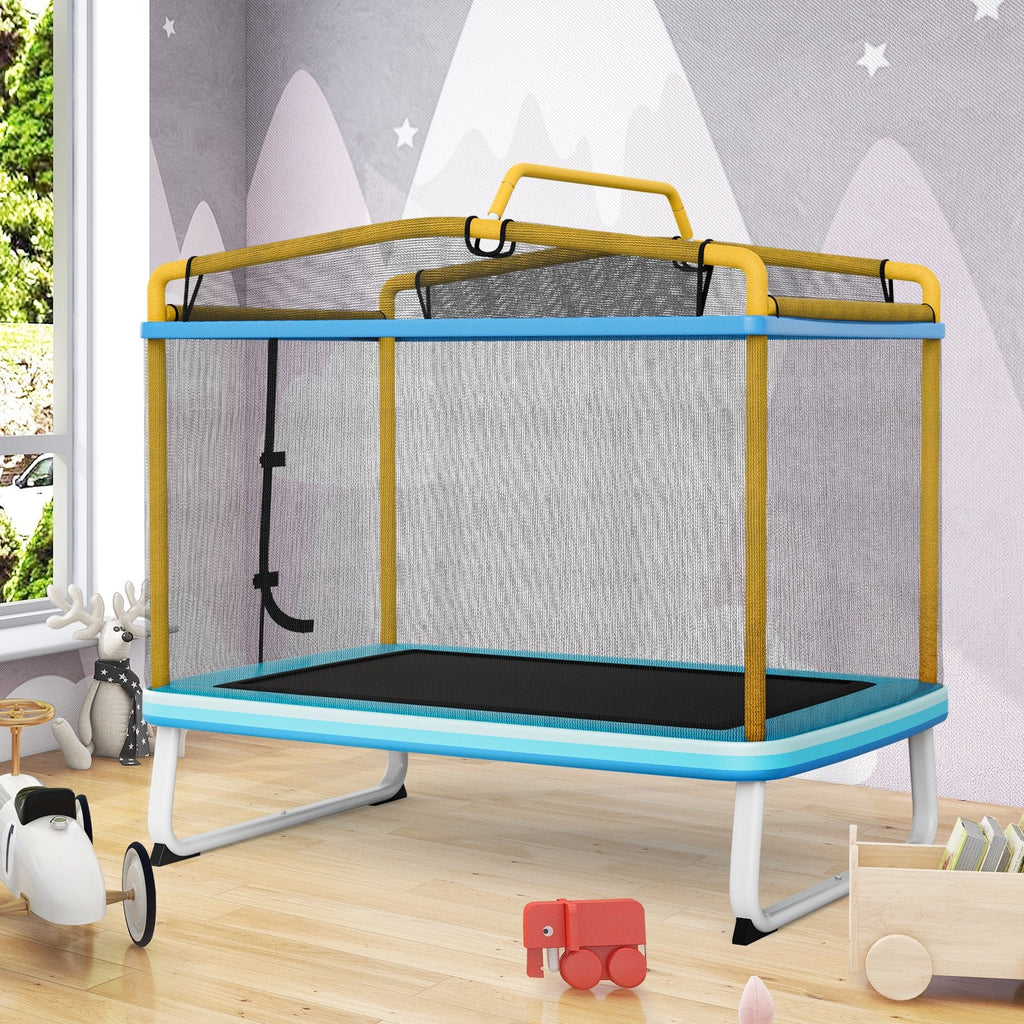 Trampoline rectangulaire de 6 pieds avec balançoire, barre horizontale et filet de sécurité-Jaune