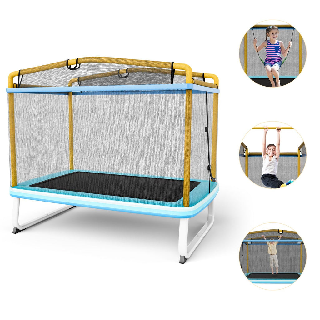 Trampoline rectangulaire de 6 pieds avec balançoire, barre horizontale et filet de sécurité-Jaune