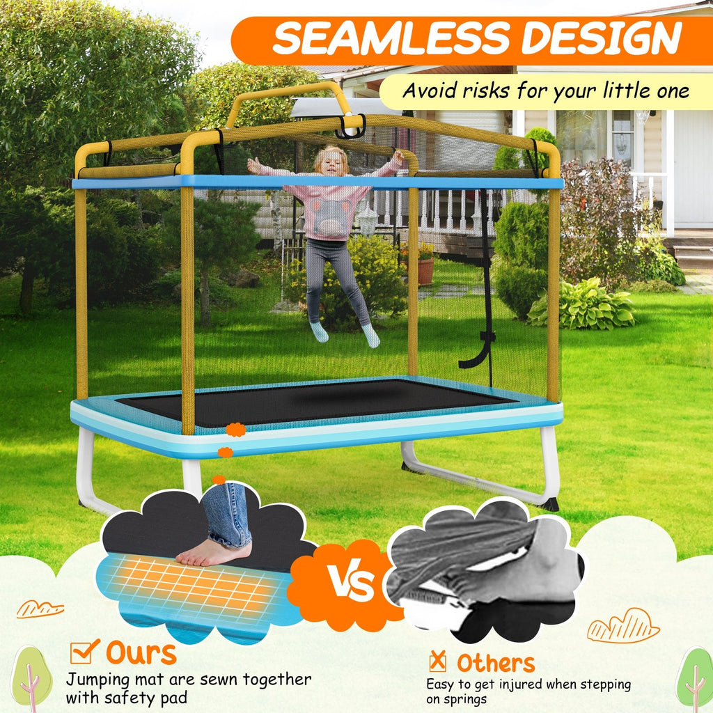 Trampoline rectangulaire de 6 pieds avec balançoire, barre horizontale et filet de sécurité-Jaune