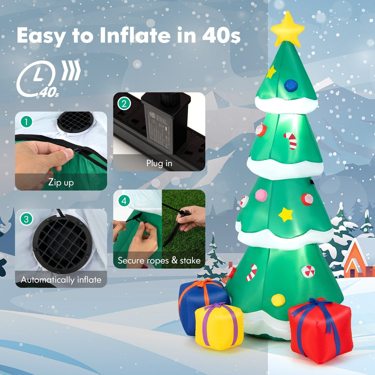 Árbol de Navidad inflable de 1.80 metros con 3 cajas de regalo