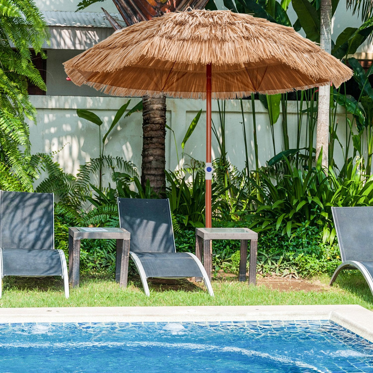 Parasol de terrasse en chaume de 1,80 m avec fonction d'inclinaison et sac de transport
