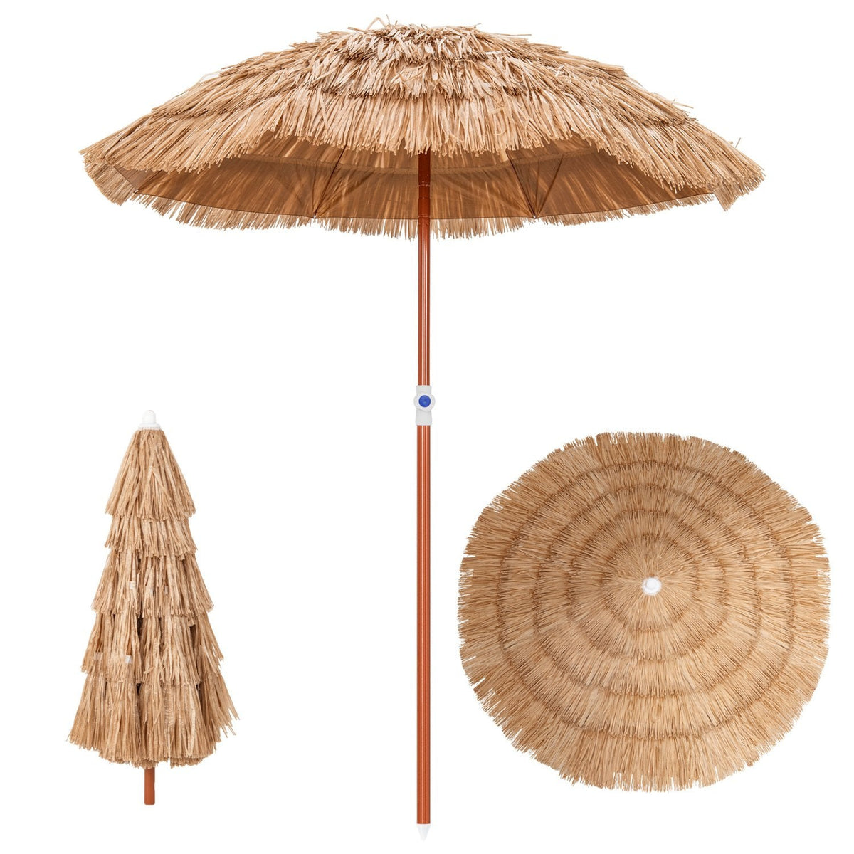 Parasol de terrasse en chaume de 1,80 m avec fonction d'inclinaison et sac de transport