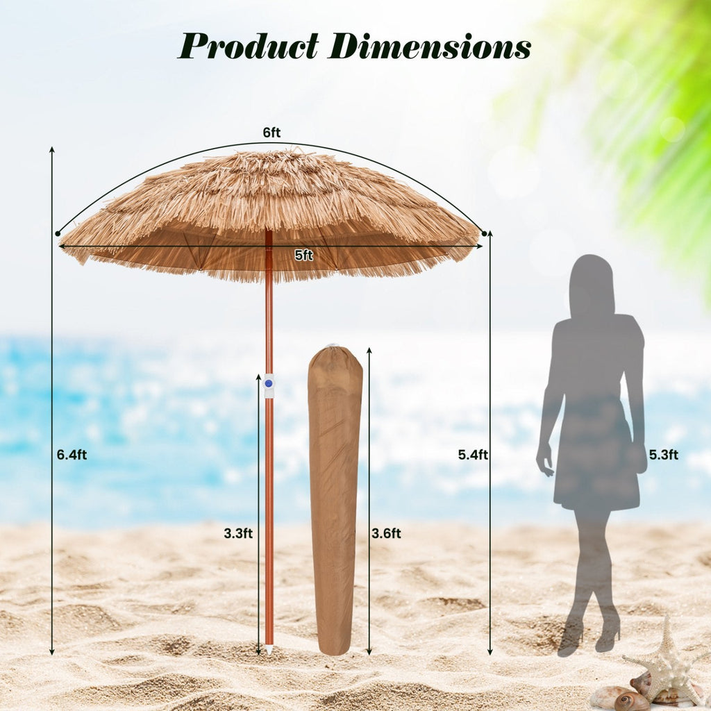 Parasol de terrasse en chaume de 1,80 m avec fonction d'inclinaison et sac de transport