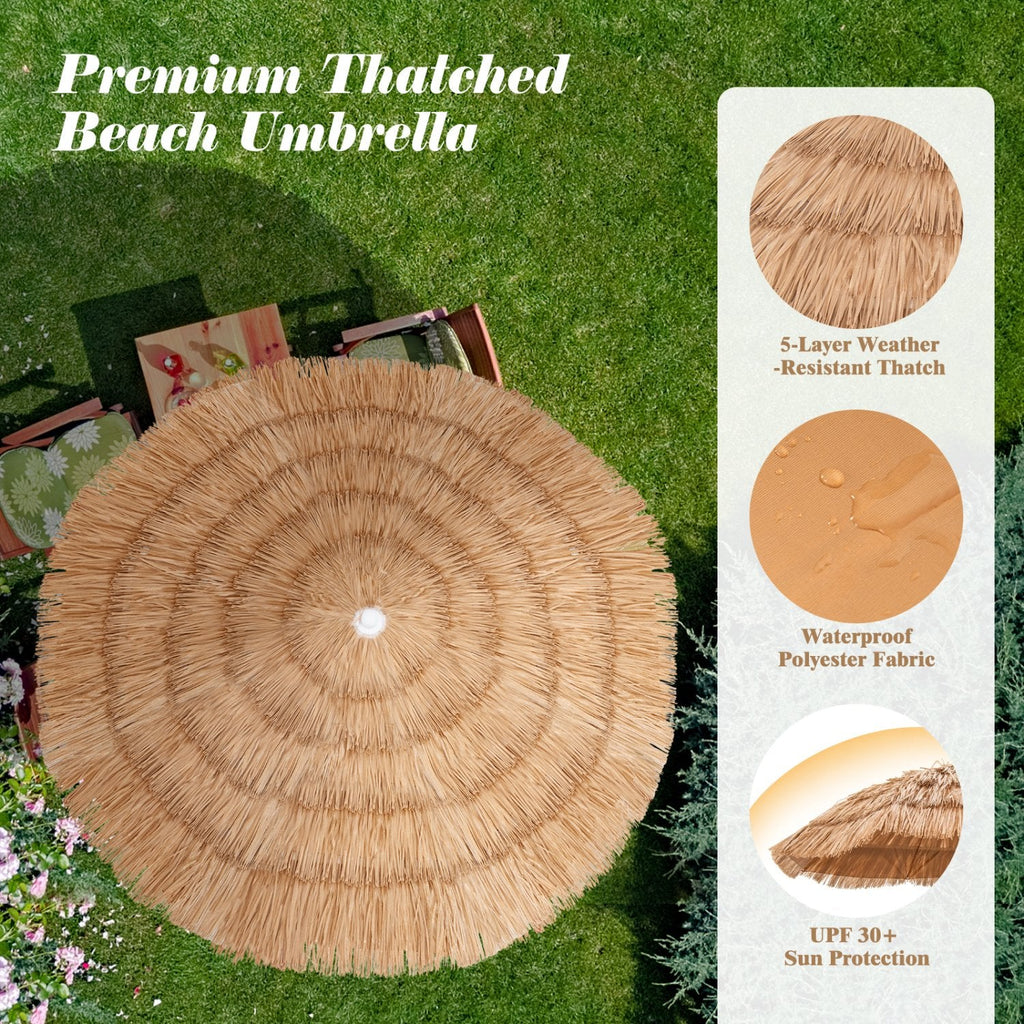 Parasol de terrasse en chaume de 1,80 m avec fonction d'inclinaison et sac de transport