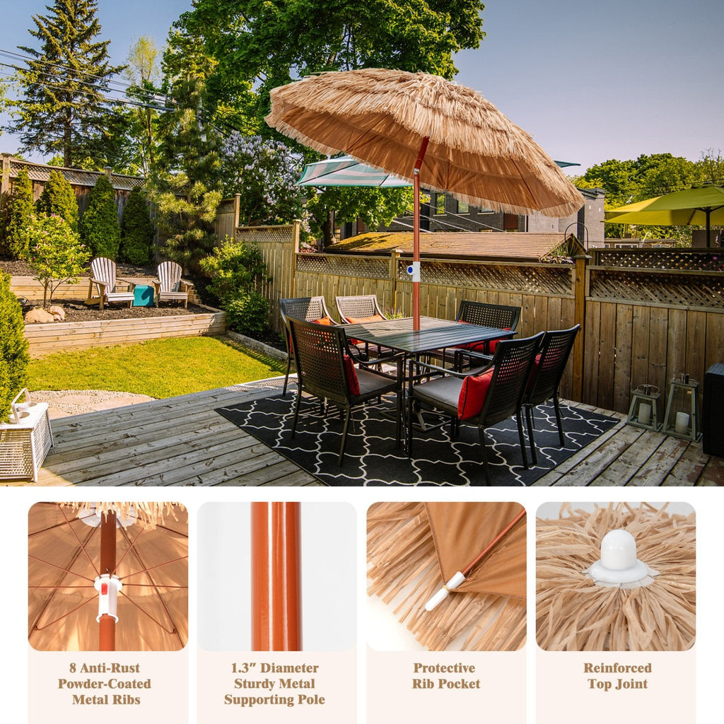 Parasol de terrasse en chaume de 1,80 m avec fonction d'inclinaison et sac de transport