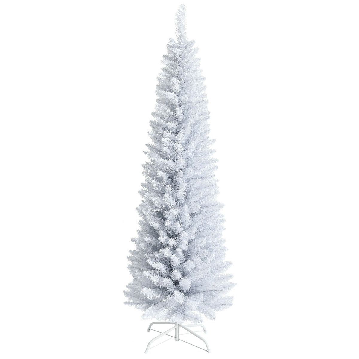 6 FT White Unlit Slim Pencil Christmas Tree with 340 PVC Needles and Metal Stand